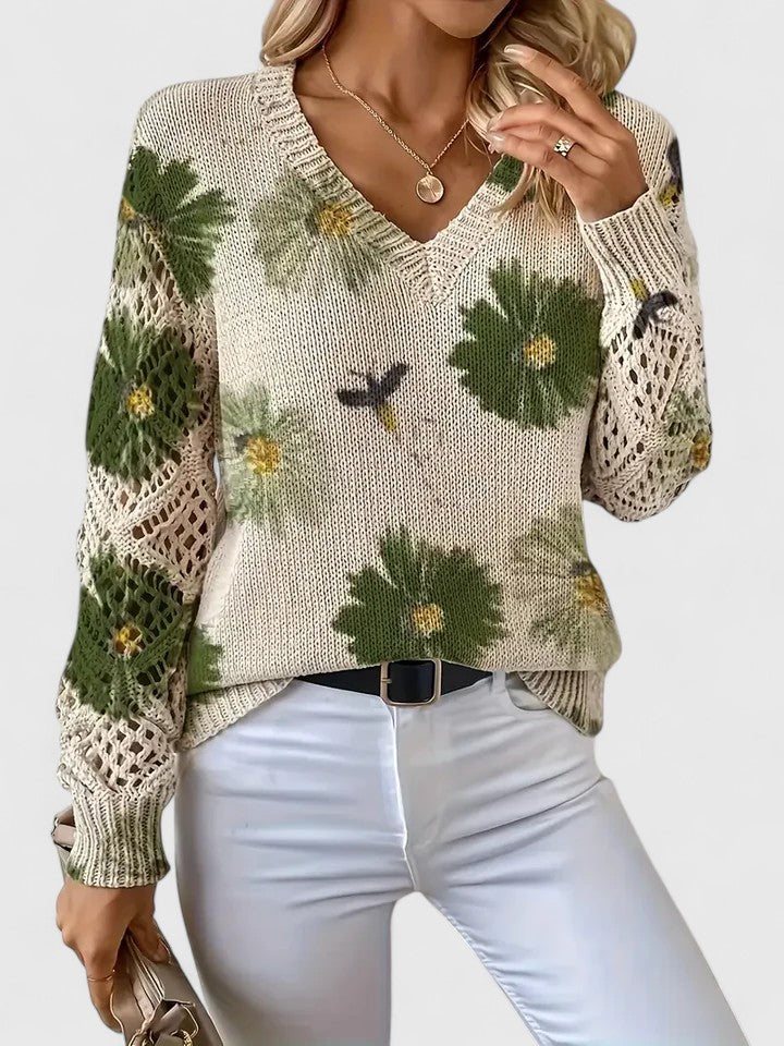 Sweater for Women | V-Neck Floral Crochet