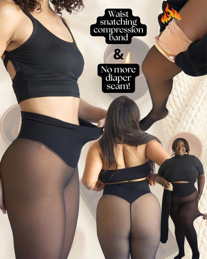 Women's high-waisted sheer full-length leggings with a wide waistband