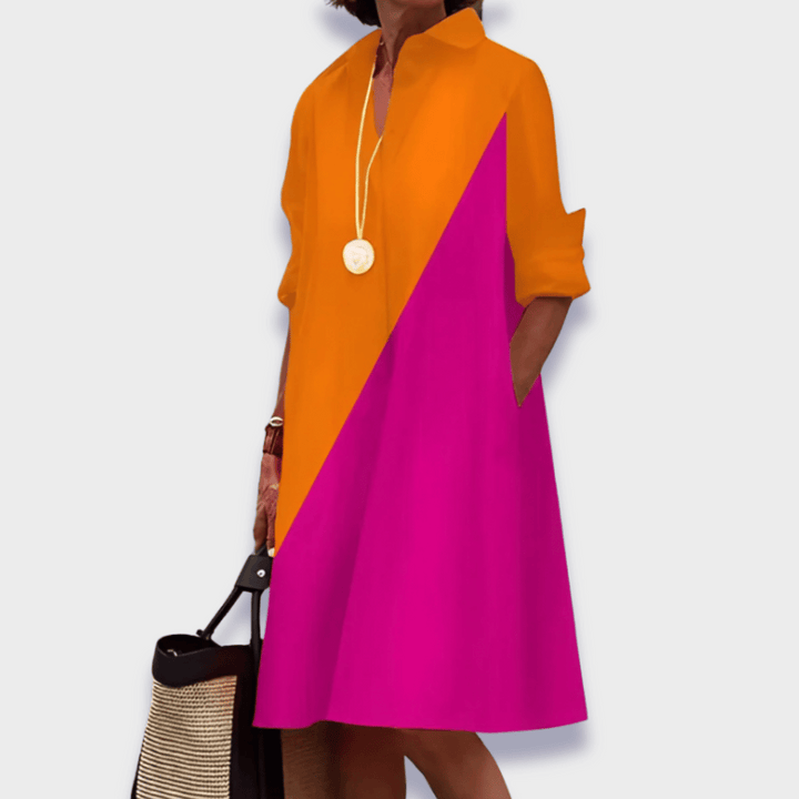 Casual Dress for Women | Mini Color Block with Long Sleeves