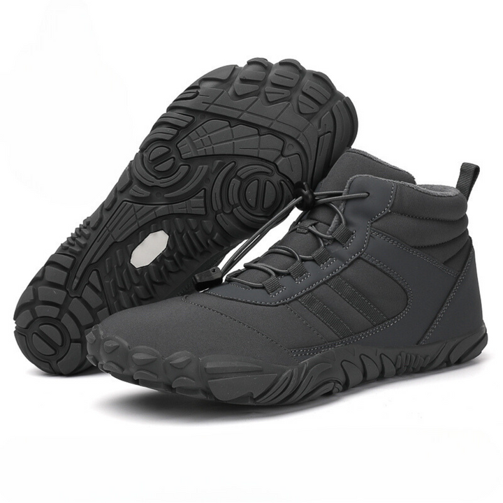 Barefoot ankle boots with lace-up front, padded collar and rugged tread sole