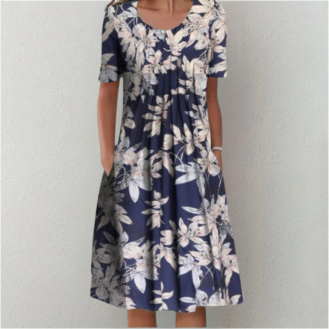 Women's Dress | Vertical Pleated Floral Design