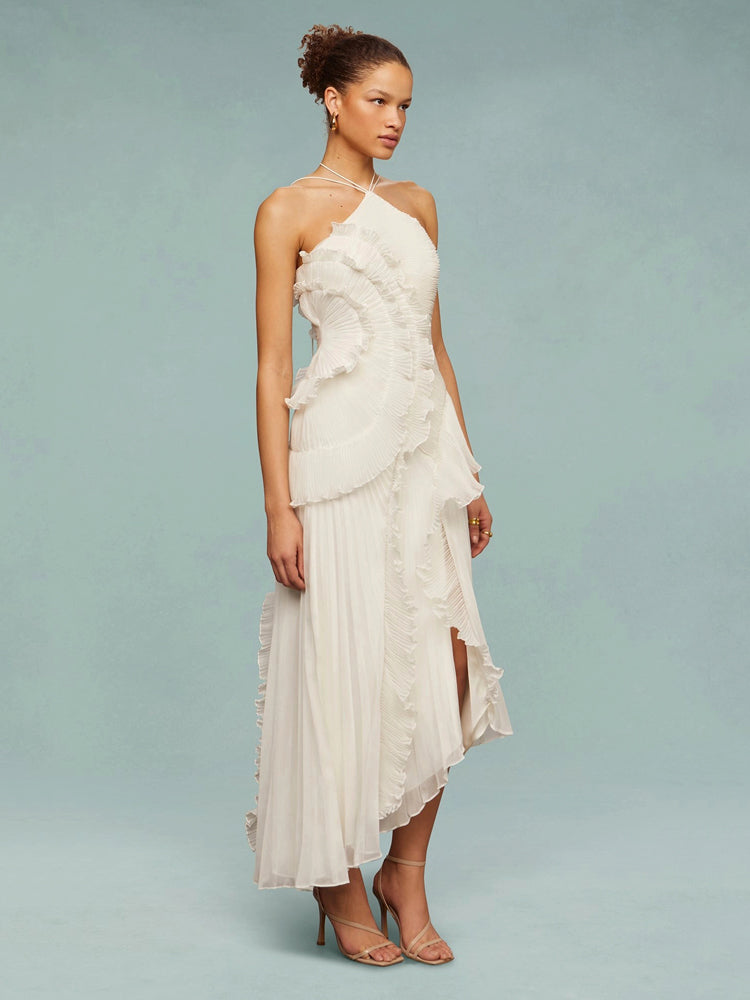 Women's Wedding Guest Maxi Dress | Sleeveless Pleat Asymmetric