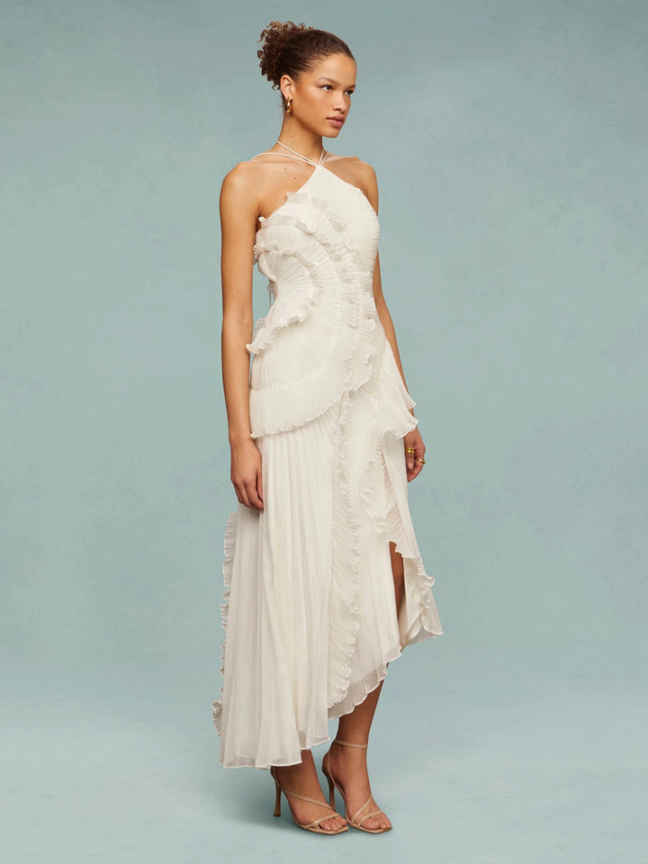 Women's Wedding Guest Maxi Dress | Sleeveless Pleat Asymmetric