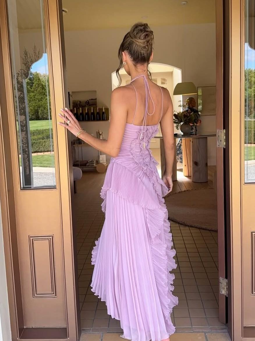 Women's Wedding Guest Maxi Dress | Sleeveless Pleat Asymmetric