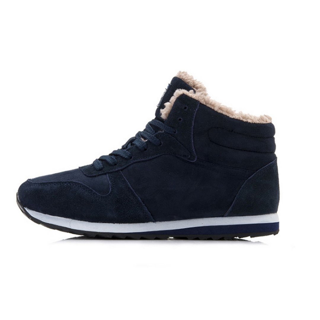 High-top lace-up sneaker boots with faux-fur collars and contrasting midsoles