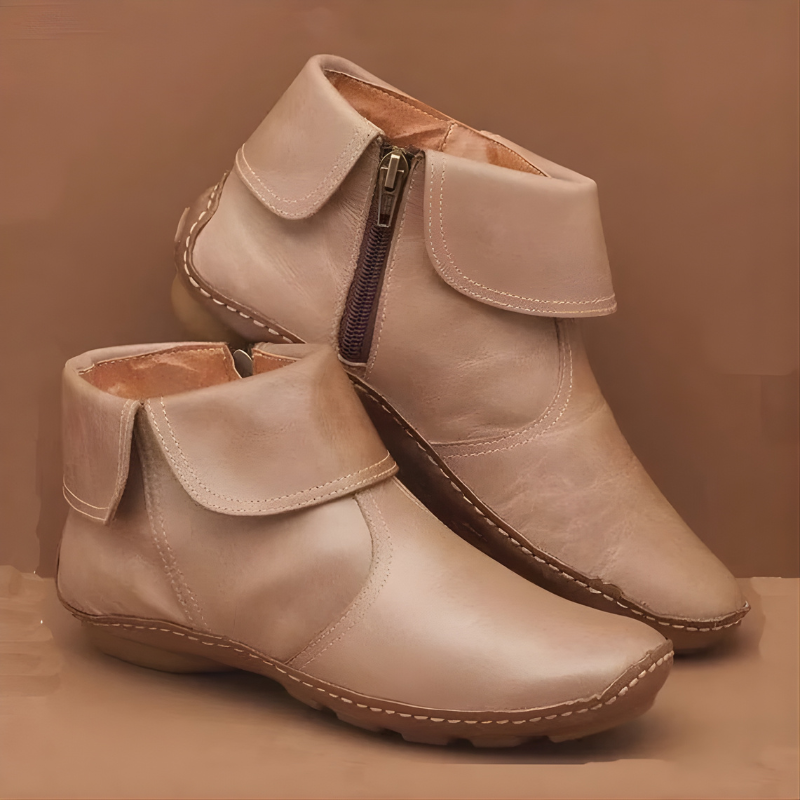 Women's solid ankle boots with round toes, side zippers and low heels