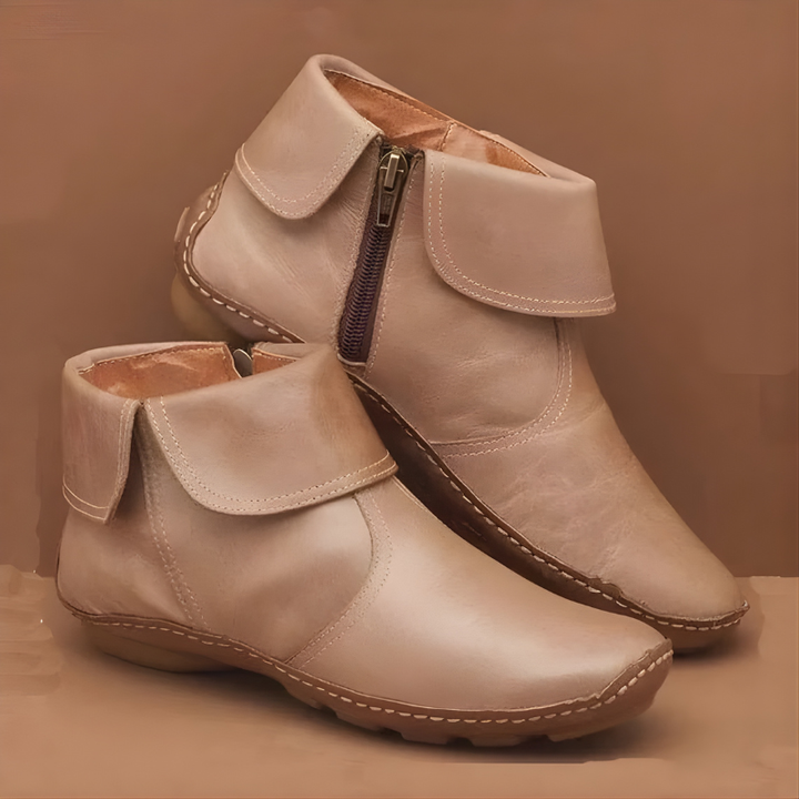 Women's solid ankle boots with round toes, side zippers and low heels
