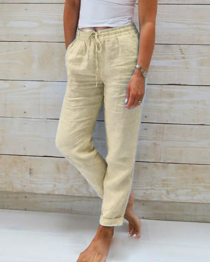 Women's tapered trousers with elastic drawstring waist and side pockets