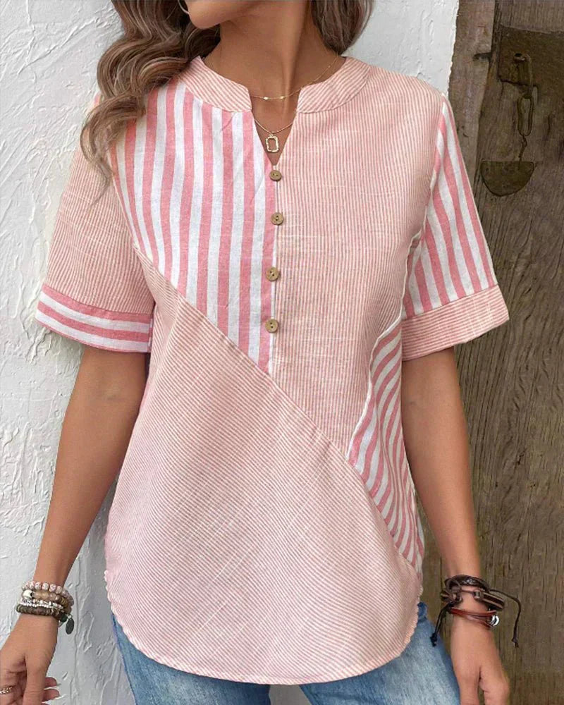 Blouse For Women | Stripe Panel Button Front