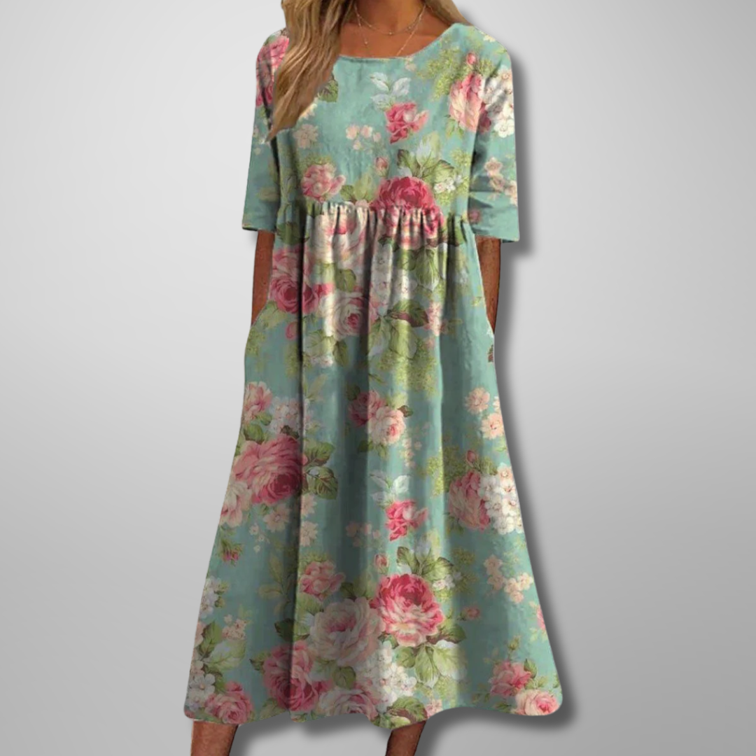 Dress For Women | Midi Round Neck Floral