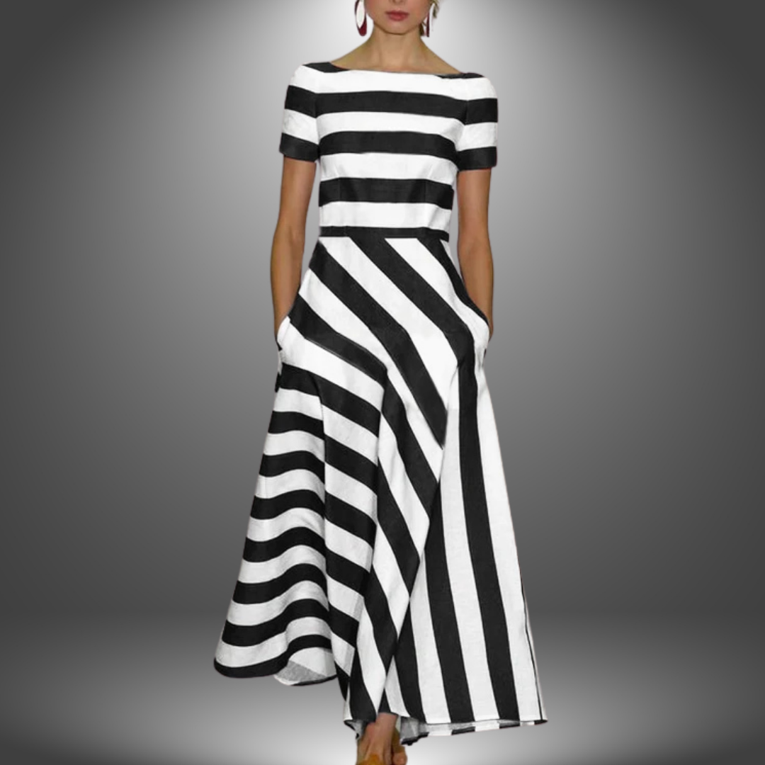 Evening Dress for Women | Maxi Red & White Striped