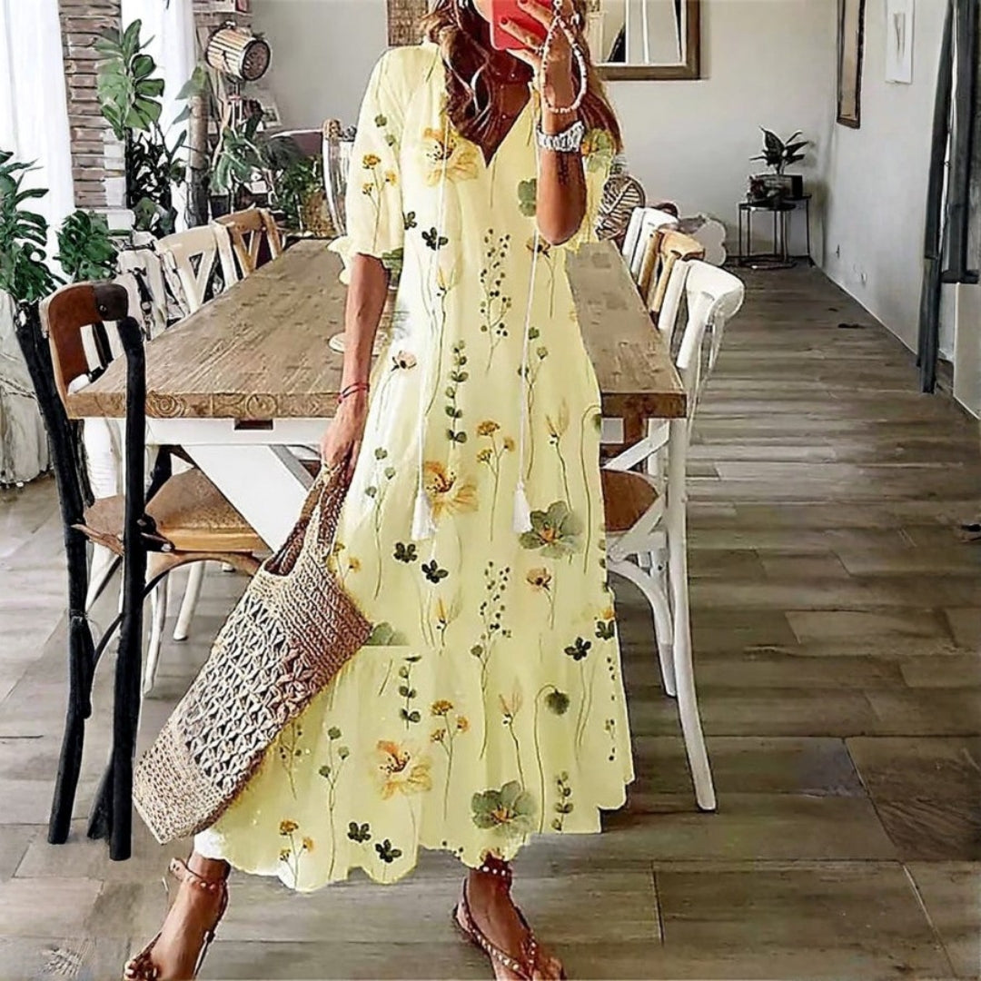 Women's Boho Midi Dress | Floral Short Sleeve