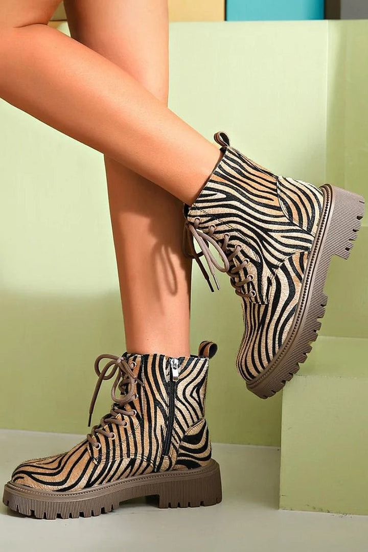 Boots For Women | Animal Print Platform Lace Style