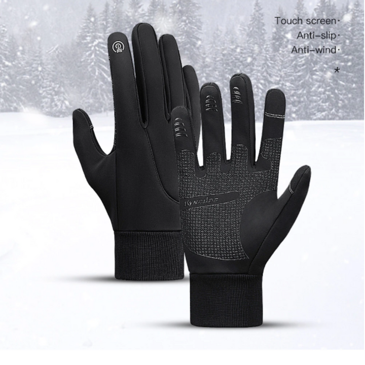 Unisex full-finger touchscreen gloves with textured palms and ribbed cuffs