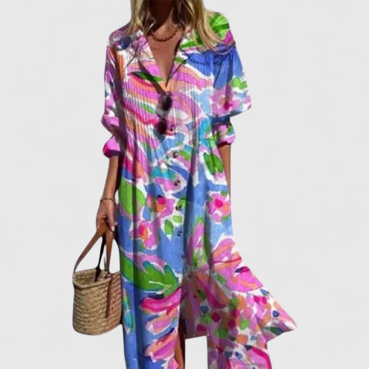 Women's Boho Maxi Dress | Botanical Longsleeve