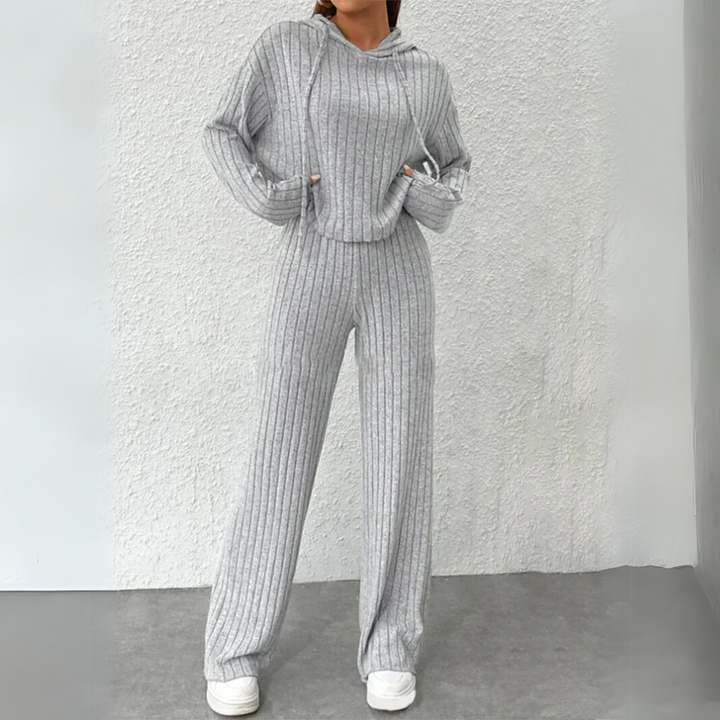 Women's Two-Piece Set | Ribbed Hooded Top and Matching Pants