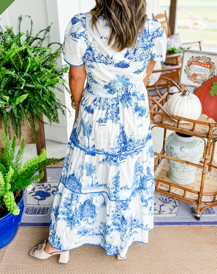Vintage Dress For Women | Maxi Toile Print Tiered Design