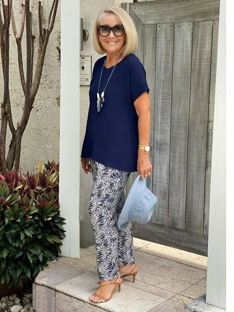 Women's Two-Piece Set | Short-Sleeve Patterned