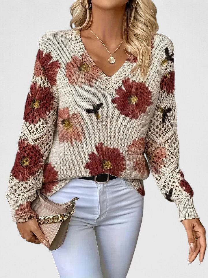 Sweater for Women | V-Neck Floral Crochet