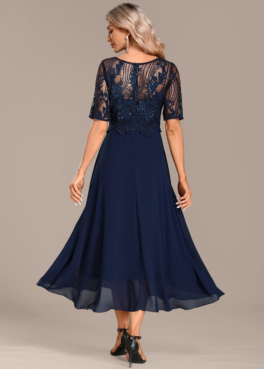 Women’s Dress | Round Neck Midi with Lace Accents