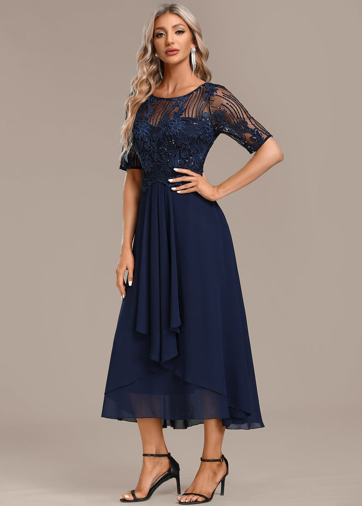 Women’s Dress | Round Neck Midi with Lace Accents