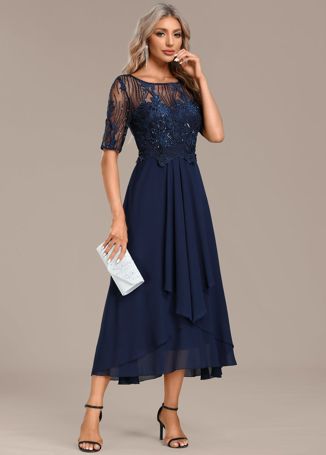 Women’s Dress | Round Neck Midi with Lace Accents