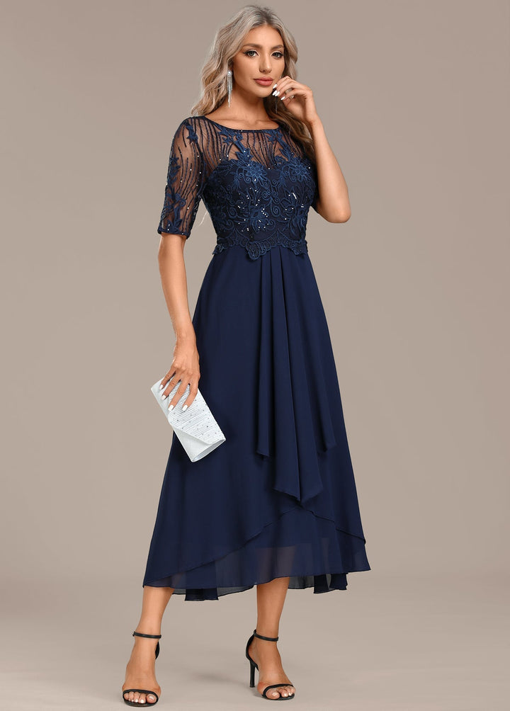 Women’s Dress | Round Neck Midi with Lace Accents