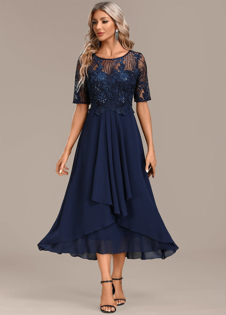 Women’s Dress | Round Neck Midi with Lace Accents