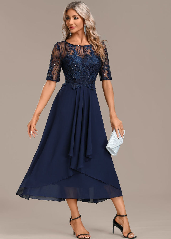 Women’s Dress | Round Neck Midi with Lace Accents