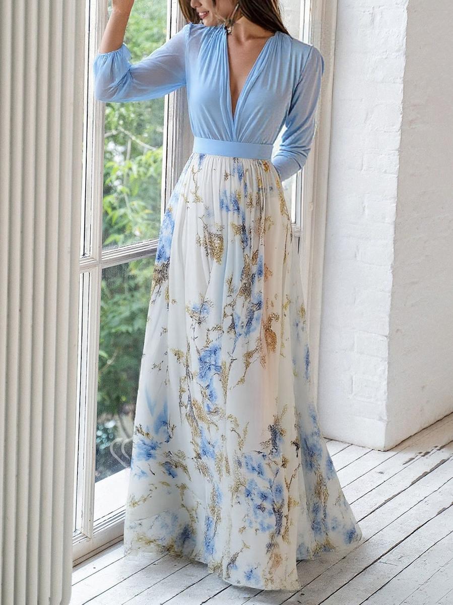 Women's Boho Maxi Dress | V-Neck Floral