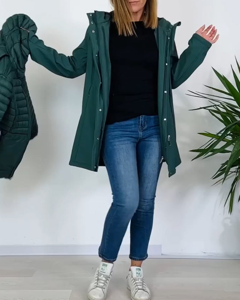 Women's green 3-in-1 hooded jacket with removable quilted layer