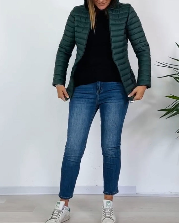Women's green 3-in-1 hooded jacket with removable quilted layer
