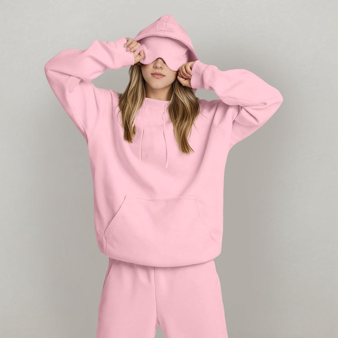 Women's hooded sweatshirt and jogger trouser set with relaxed fit