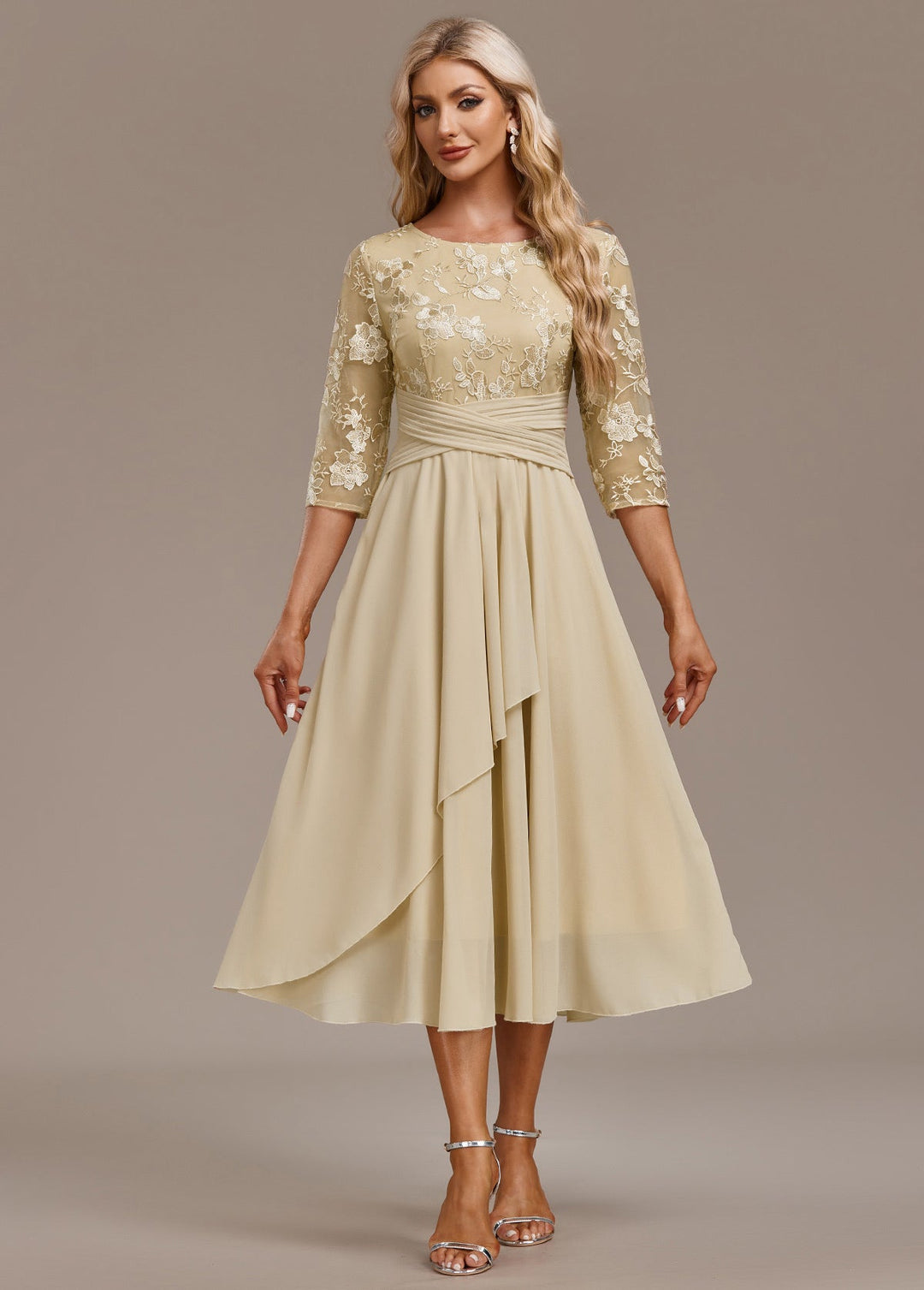 Women’s Dress | Midi Chiffon Skirt with Floral Lace Detail