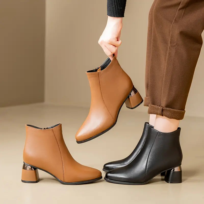 Boots For Women | Ankle Block Heel Rounded Toe Style