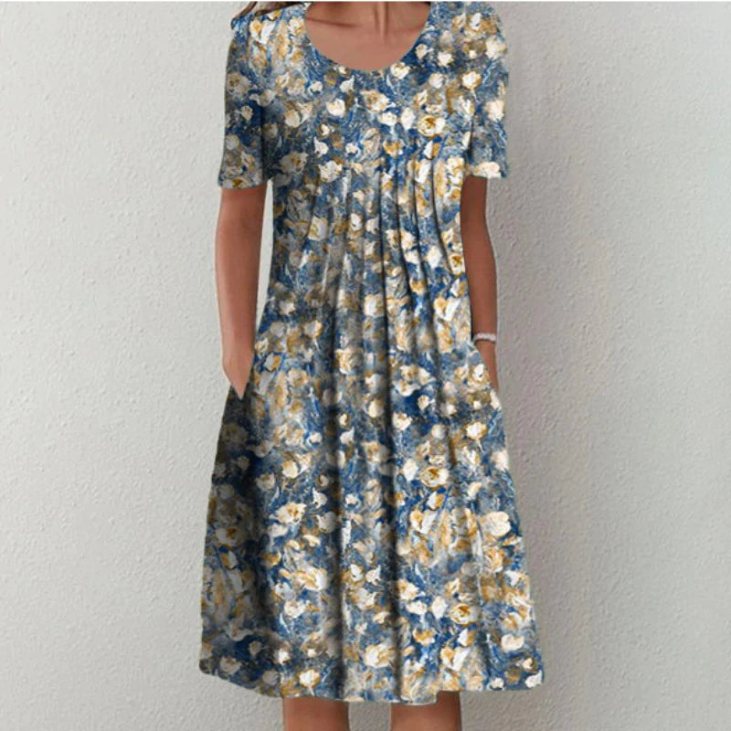 Women's Dress | Vertical Pleated Floral Design