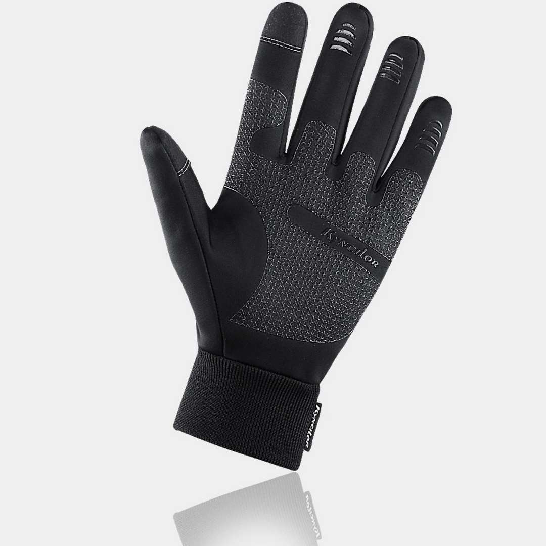 Unisex full-finger touchscreen gloves with textured palms and ribbed cuffs