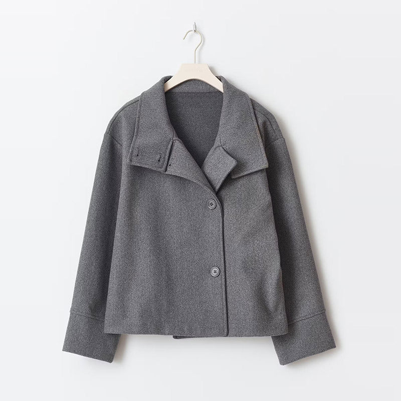 Women's short double-breasted jacket with stand collar and long sleeves