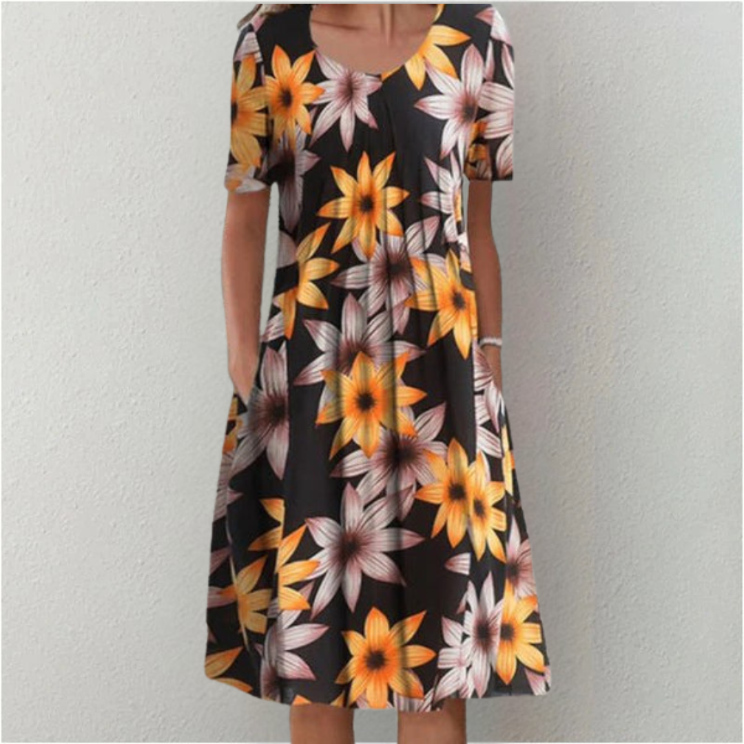 Women's Dress | Vertical Pleated Floral Design