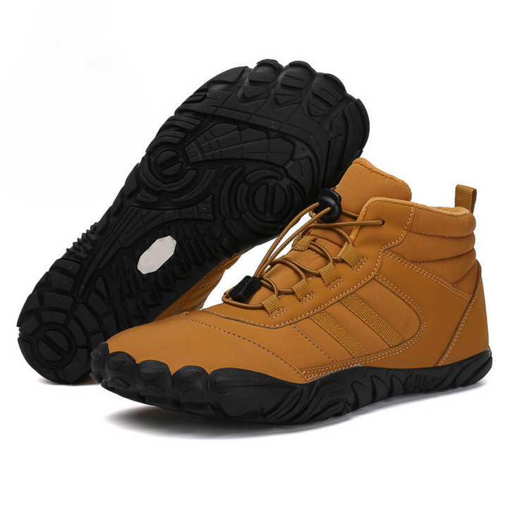 Barefoot ankle boots with lace-up front, padded collar and rugged tread sole