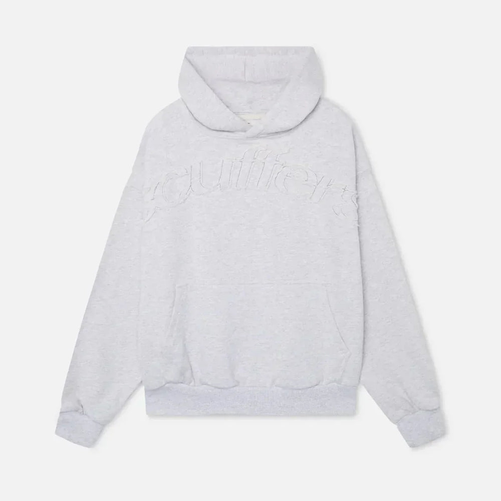 Women's hooded sweatshirt with embossed chest lettering and kangaroo pocket