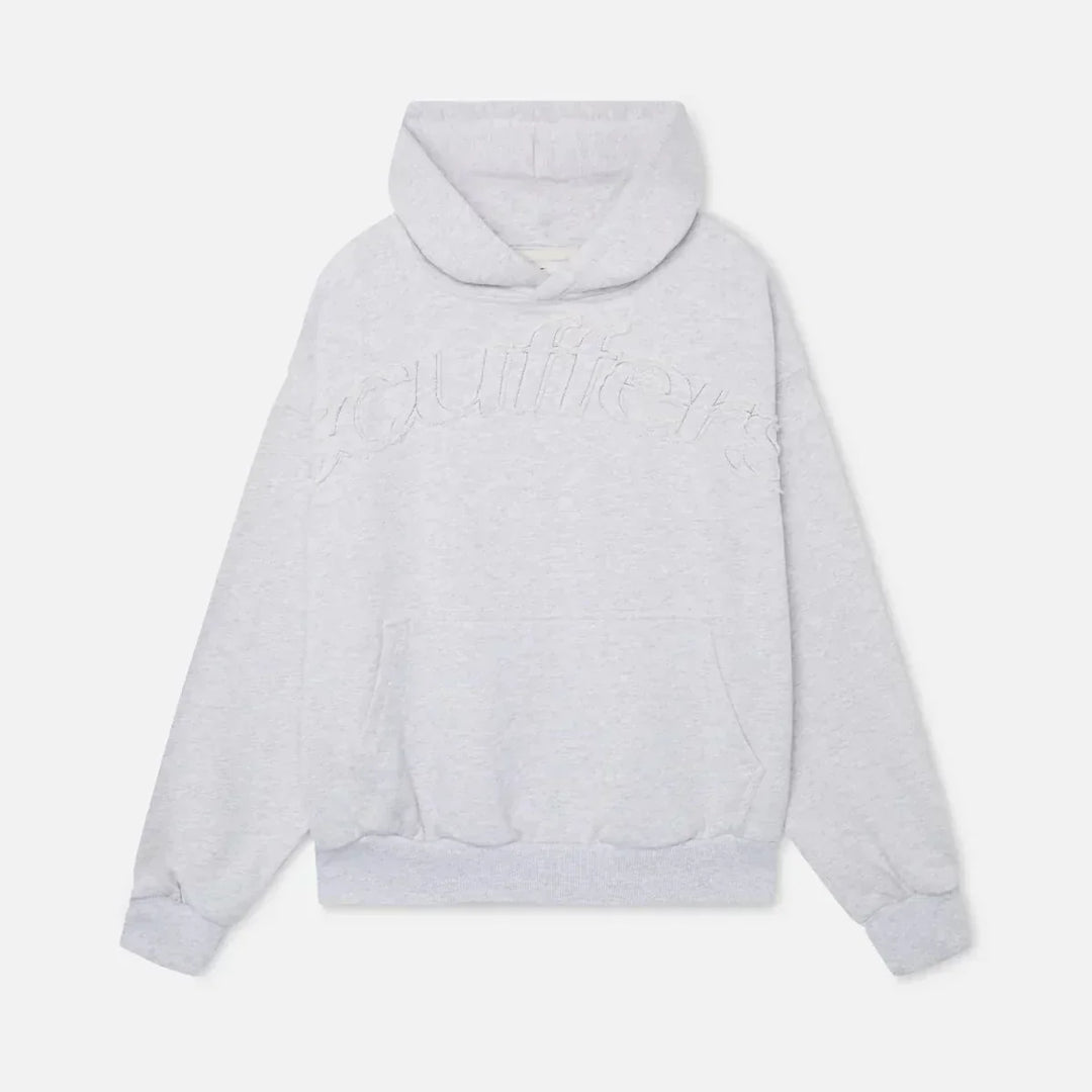 Women's hooded sweatshirt with embossed chest lettering and kangaroo pocket