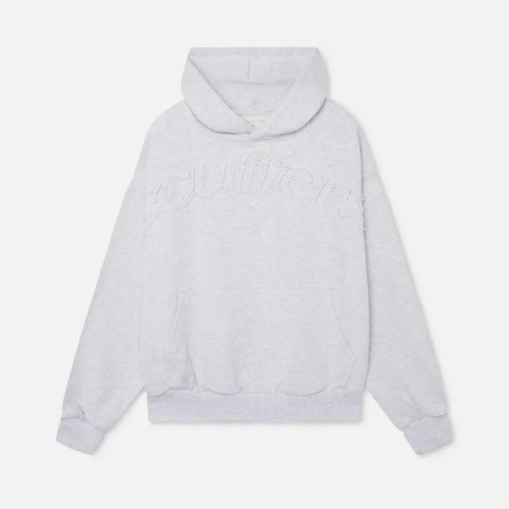 Women's hooded sweatshirt with embossed chest lettering and kangaroo pocket