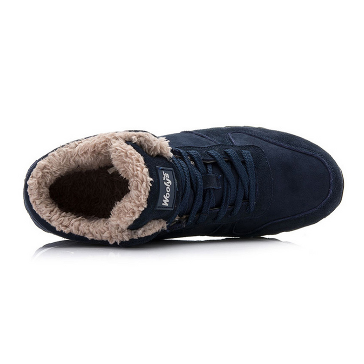 High-top lace-up sneaker boots with faux-fur collars and contrasting midsoles