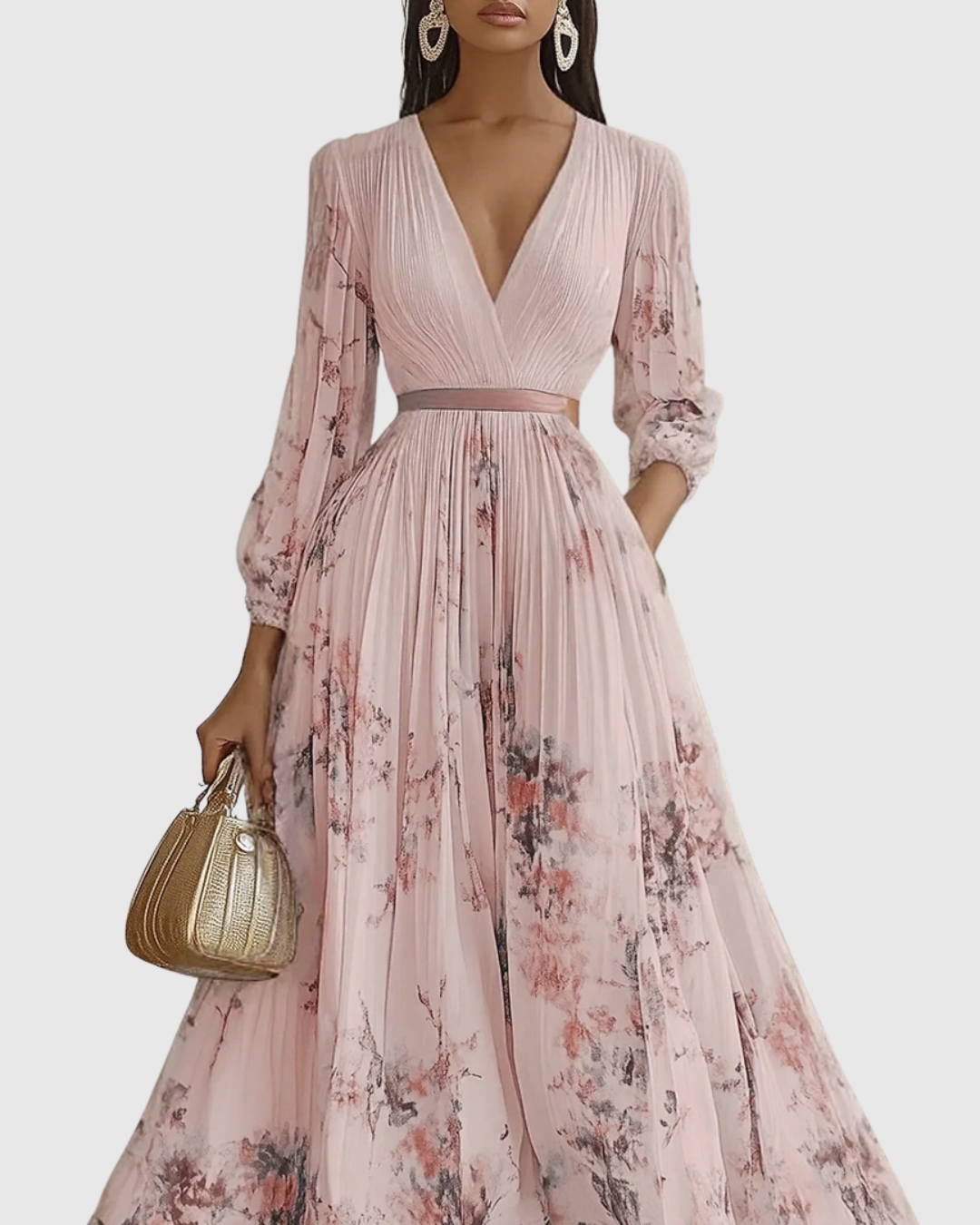 Women's Wedding Guest Midi Dress | Pleat V-Neck