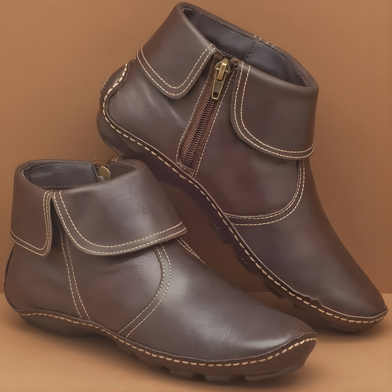 Women's solid ankle boots with round toes, side zippers and low heels