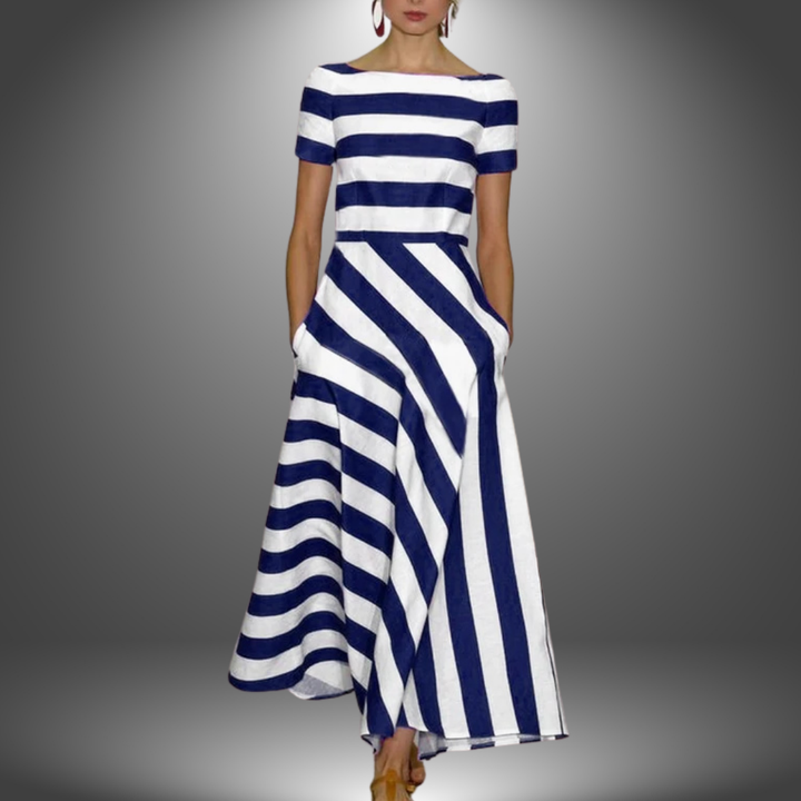 Evening Dress for Women | Maxi Red & White Striped