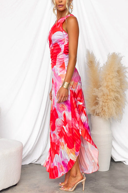 Women's Wedding Guest Maxi Dress | Floral Pleated