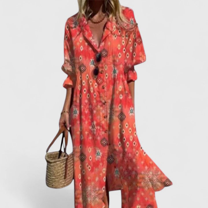 Women's Boho Maxi Dress | Botanical Longsleeve