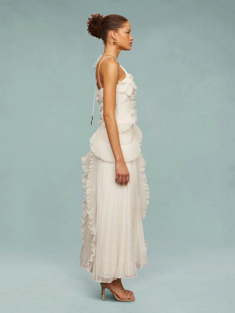 Women's Wedding Guest Maxi Dress | Sleeveless Pleat Asymmetric